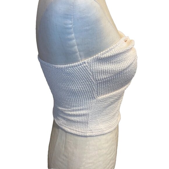 White Strapless Stretch Crop Top Twist Front Festival Summer - Picture 3 of 6